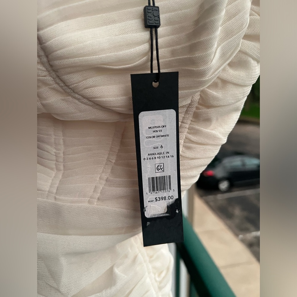 🆕BCBGMaxAzria Off-White Ruched Mesh Corset Midi Dress Size 6 Bridal Shower Party - Picture 10 of 16